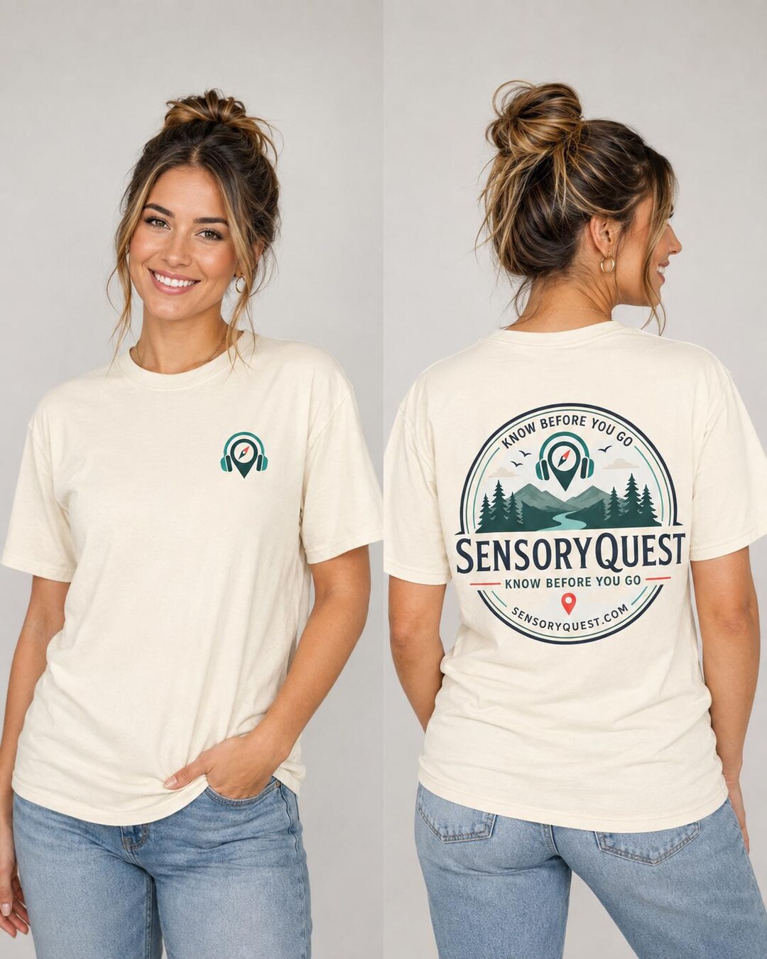 Model wearing the Take SensoryQuest With You Wherever You Go Shirt