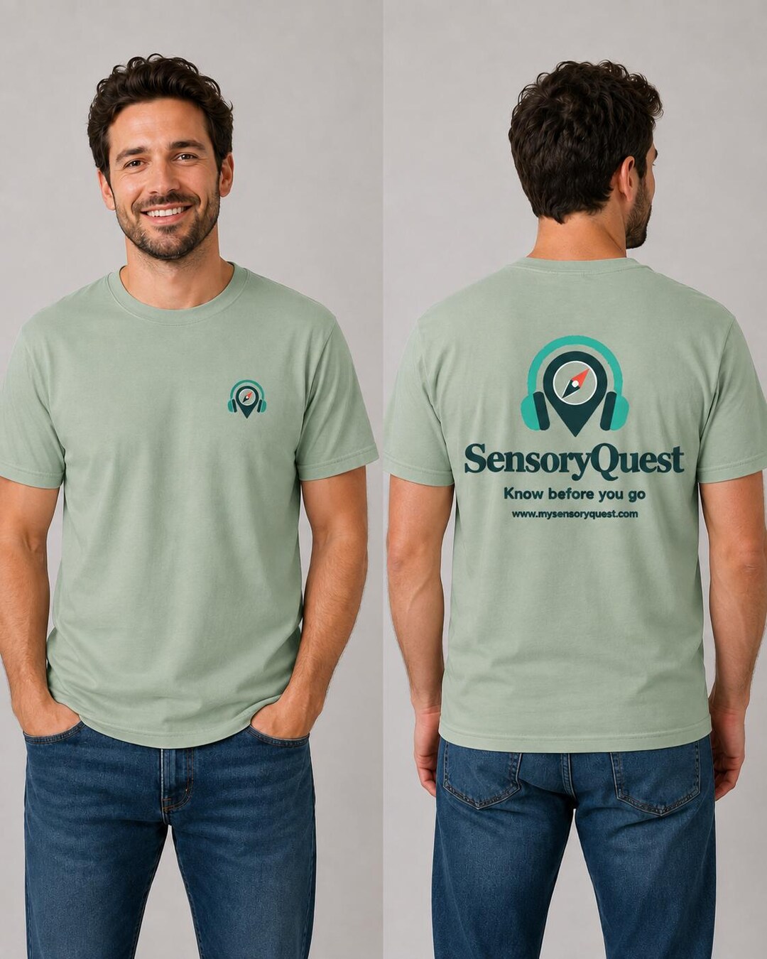 Model wearing the Take SensoryQuest With You Wherever You Go Shirt