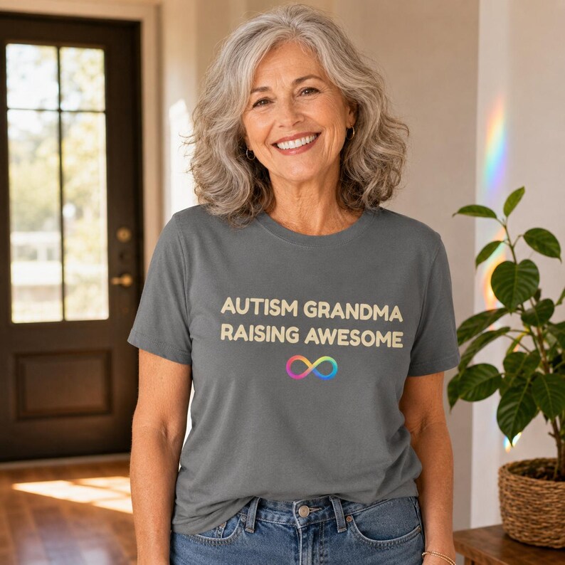 Model wearing the Autism Grandma Raising Awesome Shirt